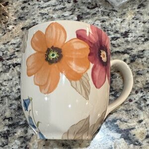 Longaberger Ceramic Mug with Blue and Brown Floral Design